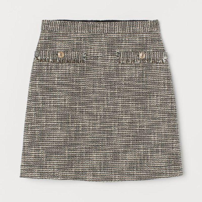 

Classic Style Tweed Skirt for Women Spring New Arrival High Waist Slimming All-Matching A- line Sheath Short Skirt Black and White weaving 40