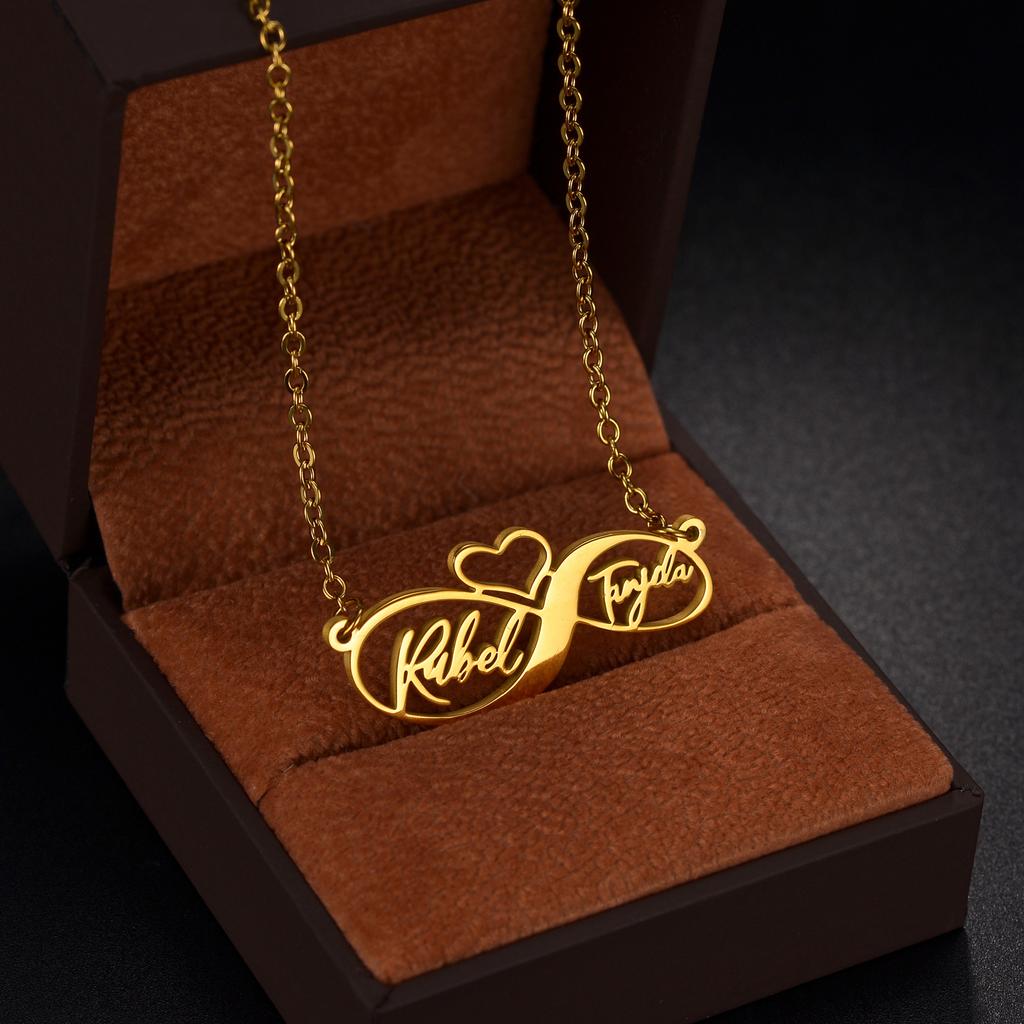 Atoztide Custom Infinity Name Necklace for Women Stainless Steel Jewelry Heart Nameplate Choker Chain Personalized Birthday Gift
