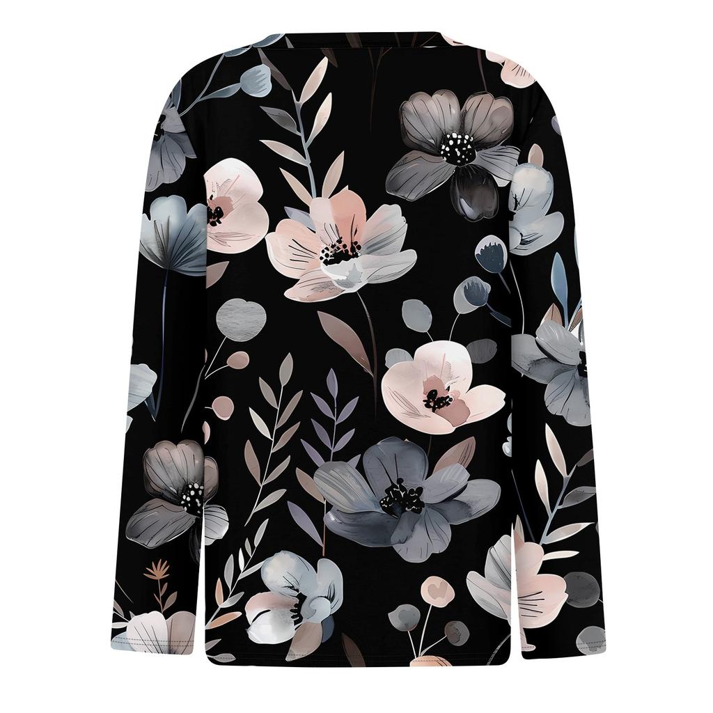 Damska koszulka z nadrukiem z długim rękawem, codzienna, weekendowa, modna, podstawowa, dekolt w serek, regularna góra