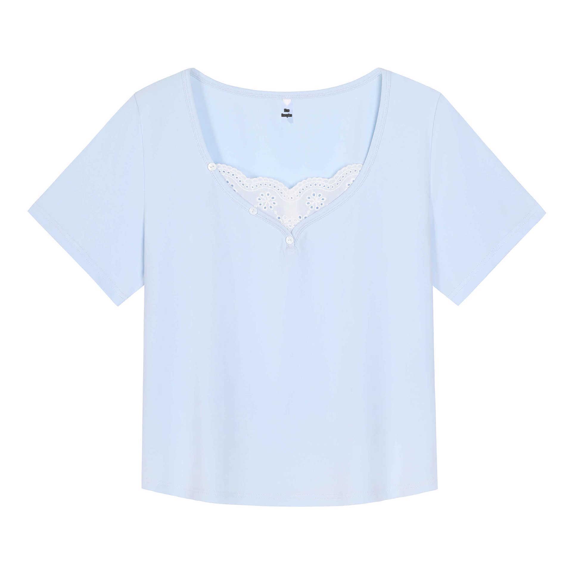 

Sweet Color Block Fake Two-Piece Lace Patchwork Slimming Plus Size Women s Top 2XL (140-160 Jin)