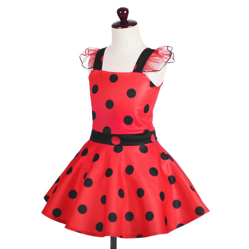 [Dressy Daisy] Girls' Ladybug Heroine Polka Dot Costume for Halloween and Christmas Parties, Skirt, Ages 8-9, Red and Black Dots