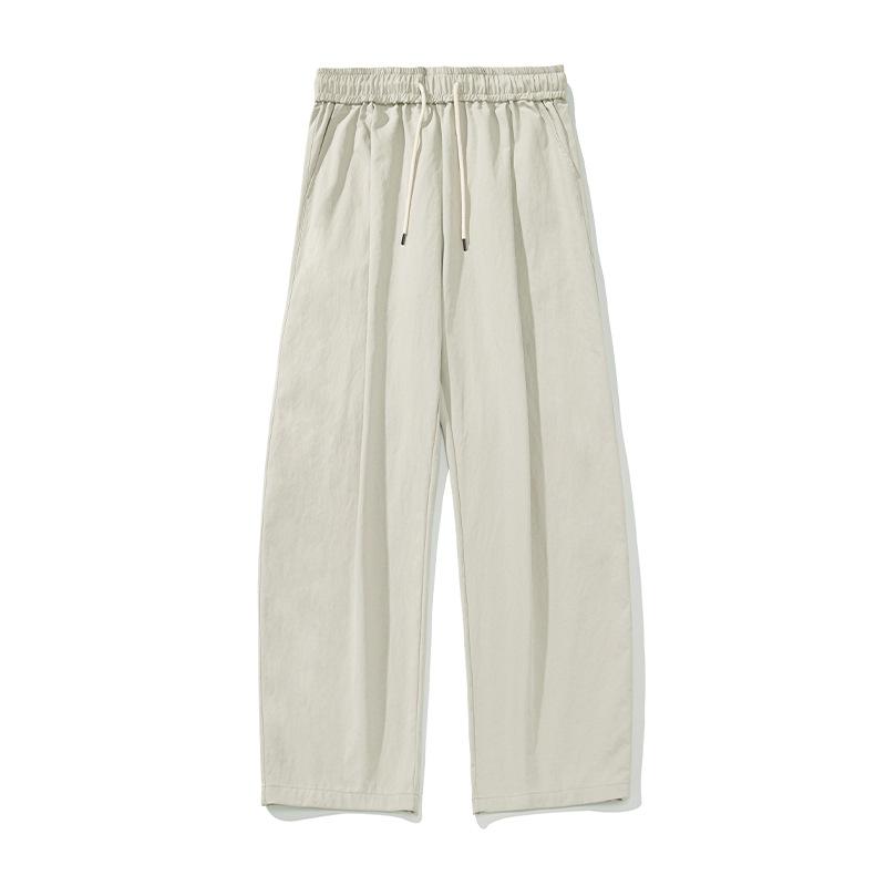 Men S Pleated Loose Straight Leg Casual Trousers Drawstring Waist Retro Pants