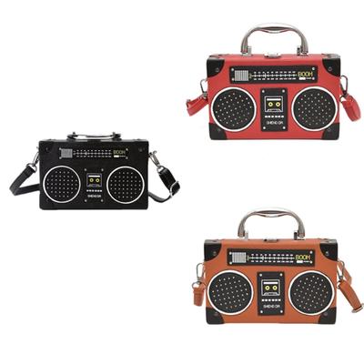 Women Radio Shape Shoulder Bag Simple Messenger Bag Creative Handbag and Purse Evening Bag PU Leather Crossbody Bag