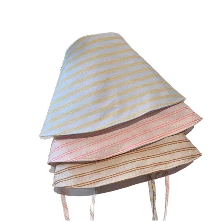French-style new striped wide-brimmed fisherman's hat for women, summer sun protection, niche breathable hat that makes the face look smaller,