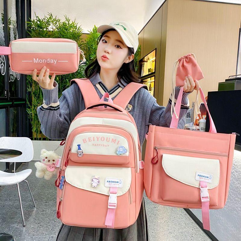 Four Piece Multi-purpose Backpack Set  Elementary School Backpack  Large Capacity Crossbody Handbag for Junior High School Students