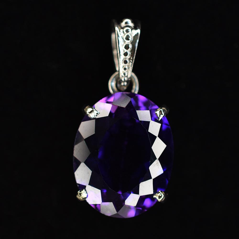925 Sterling Silver Purple Sapphire 27.15 Ct Natural Oval Pendant CERTIFIED Gems