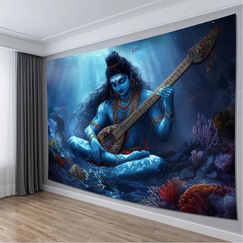 VIKAMA Gobelin z Panem Śiwą Hinduistyczny Bóg Dekoracja Ścienna Żywy Psychedeliczny Dekoracja Pokoju do Jogi Boho Mandala Baner Tkanina na Pościel