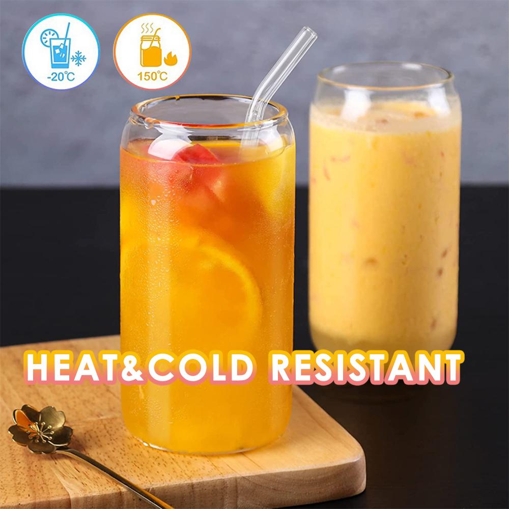 Reusable Glass Straw Set - 4PC Colorful Heat-Resistant Straws, 8-inch Smoothie Straws with Cleaning Brushes - Eco-Friendly Drink