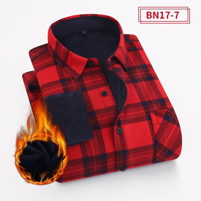 Men's Warm Fleece-Lined Plaid Shirt - Long Sleeve, Button-Up with Chest Pockets, Cozy Thermal Inner Lining for Winter & Fall