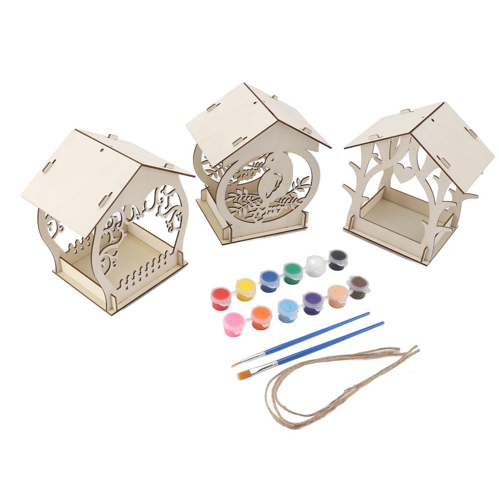 Bird Feeder for Outdoor DIY Wooden Art Painting Hanging Bird Feeder House Kids Crafts Kit for Boys