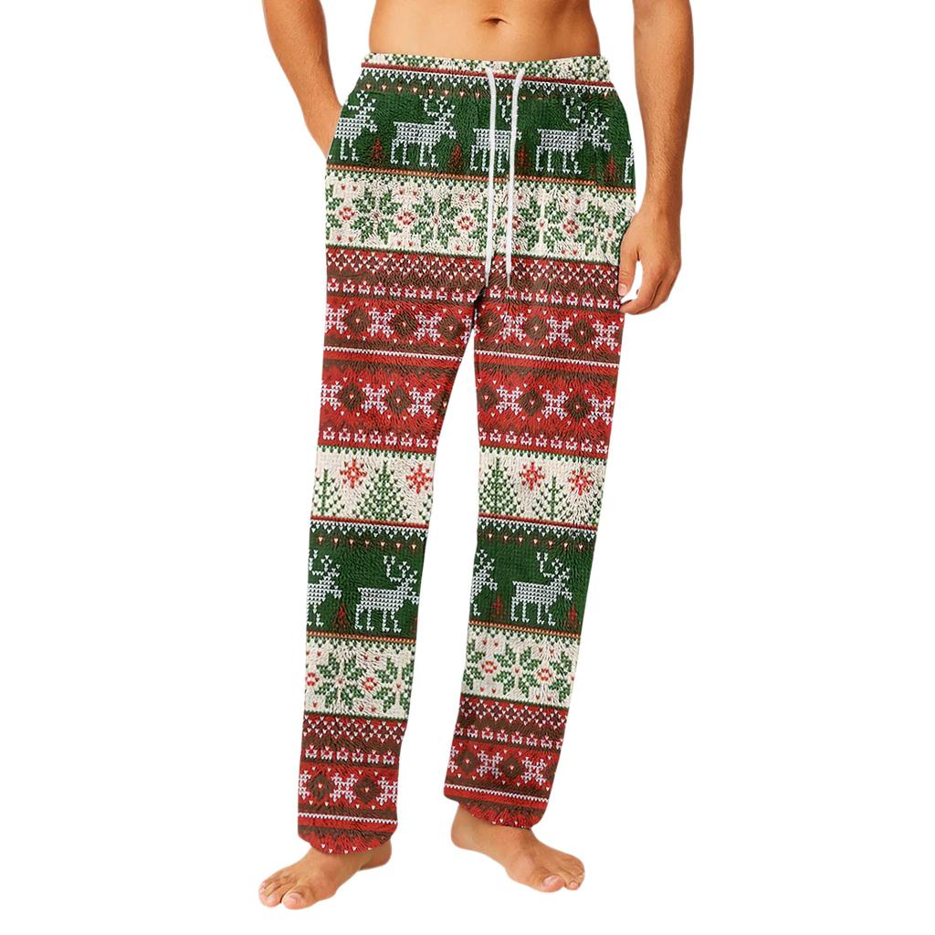 Men's Drawstring Pocket Flannel  Pants Homewear Sleep Pants