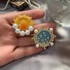 Van Gogh-Inspired Retro Enamel Brooch: Apricot Sunflower, Sun & Moon Diamond Corsage Accessory