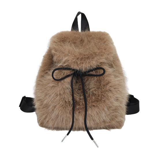 

Пушистый рюкзак из искусственного меха, пушистый рюкзак на каждый день, затягивающийся шнурком, повседневный меховой рюкзак для школы, поездок на работу темные хаки