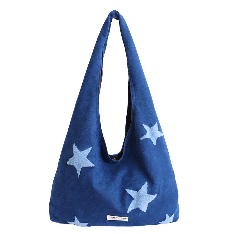 Korean Style Simple Large Capacity Star Embroidered Single Shoulder Bag for Women2026New style college student casual commute to Extra Large синий