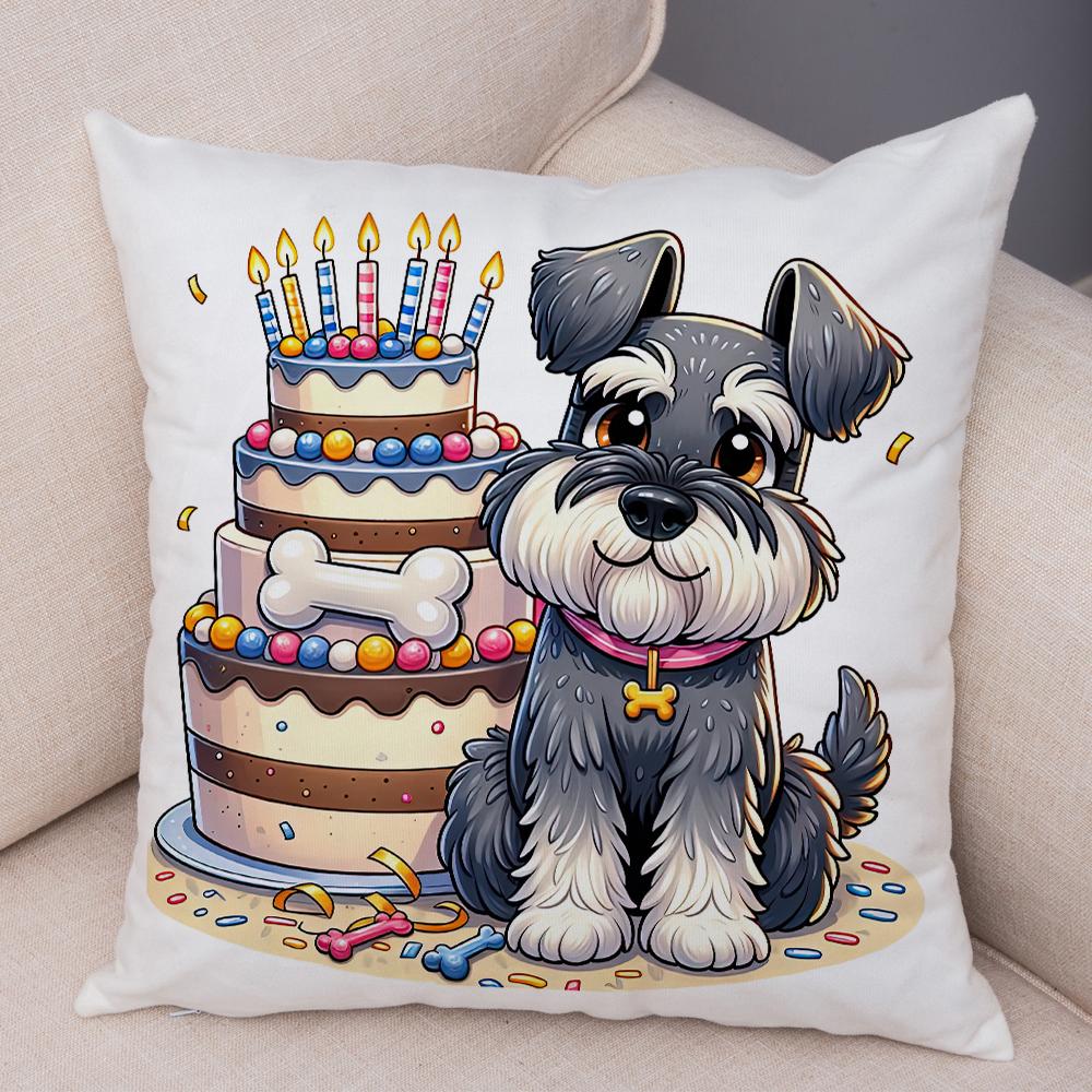 Roztomilý povlak na polštář s mini kníračem pro domácnost, oboustranný potisk, dekorace, kreslený mazlíček, zvíře, na pohovku, do auta, povlak na polštář, měkký plyšový povlak na polštář