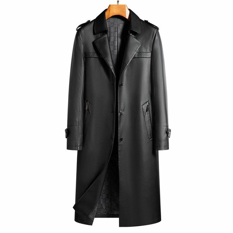 Autumn Long Windbreaker Men's Sheep Coat Knee-length Coat Business Casual Middle-aged Suit Collar Fur Coat