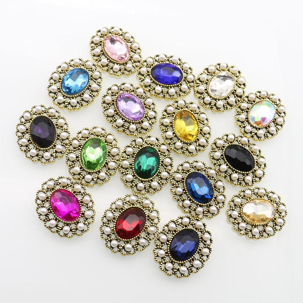 5 stuks 21 * 26 mm Ovale Parel Glas Legering Decoratieve Knoppen Haaraccessoires Kleding Diy Accessoires