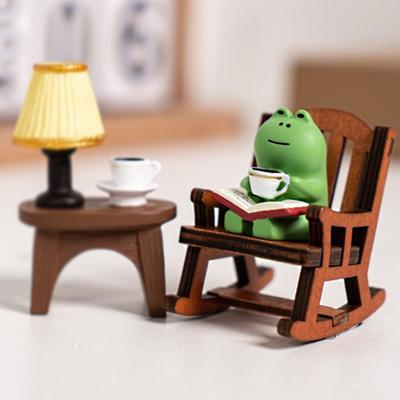 Cute Healing Small Decoration Cartoon Frog Rocking Chair Rocking Chair Design with Book Coffee Home Office Decor Car Ornament