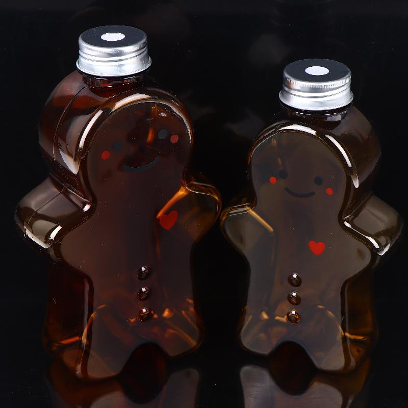 1 Pcs Christmas Gingerbread Man Candy Jar Sealed Plastic Juice Drink Bottle Xmas Party Year Gingerbread Man Drink Container