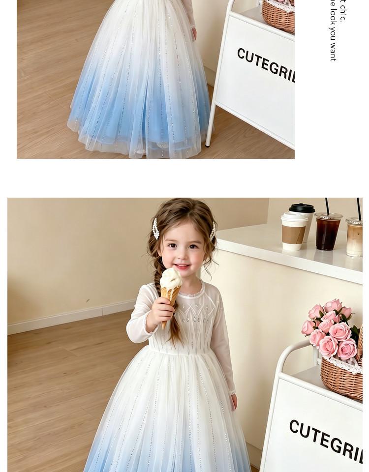 Elsa-Style Embroidered Beaded Girls' Ice Queen Dress: Birthday and Piano Performance Gown