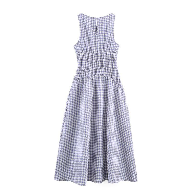 Spring 2026 European & American Style Plaid Midi Dress