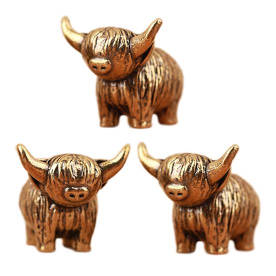 Mini Kupfer Hochlandrind Figur Miniatur Messing Hochlandrind Kleine Rinder Skulpturen für Zuhause Büro Bücherregal Mikro Landschafts Zubehör