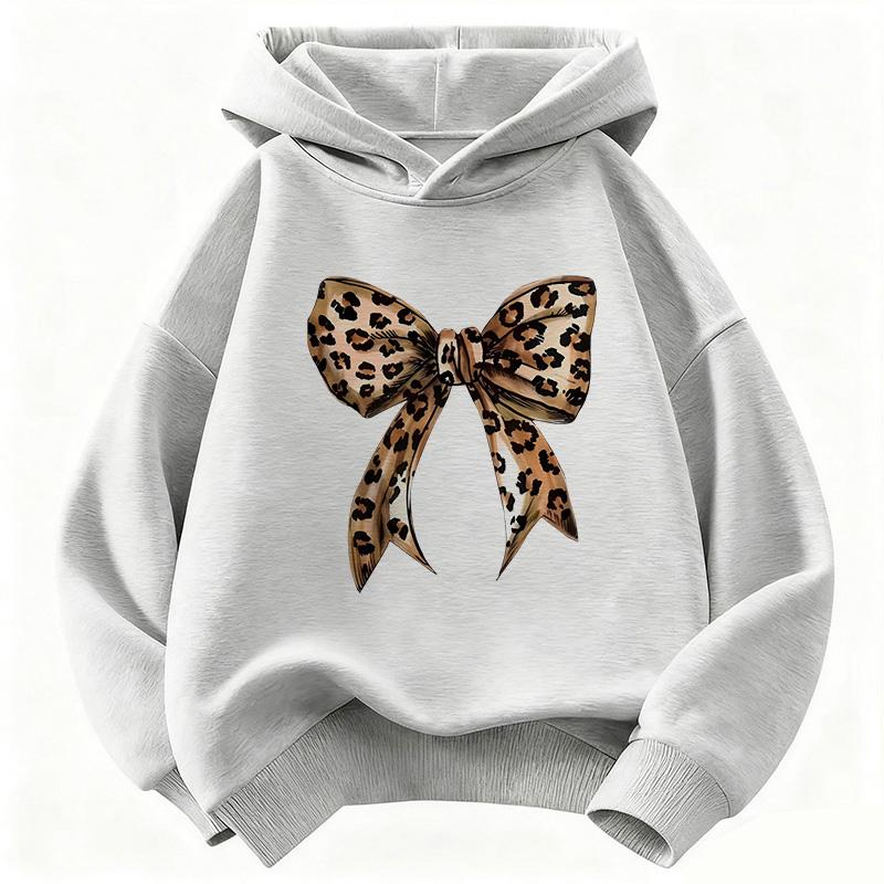 Vintage Leopard Bow Print T Shirts Y2k Girls Reto Hoodies Children's Sweatshirt Hoody Girls Casual Hoodies Y2k Clothes