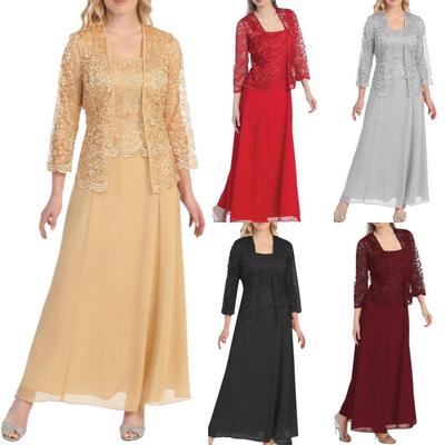 Dames Plus Size Kant Cardigan & Chiffon Lange Jurk Set 9957