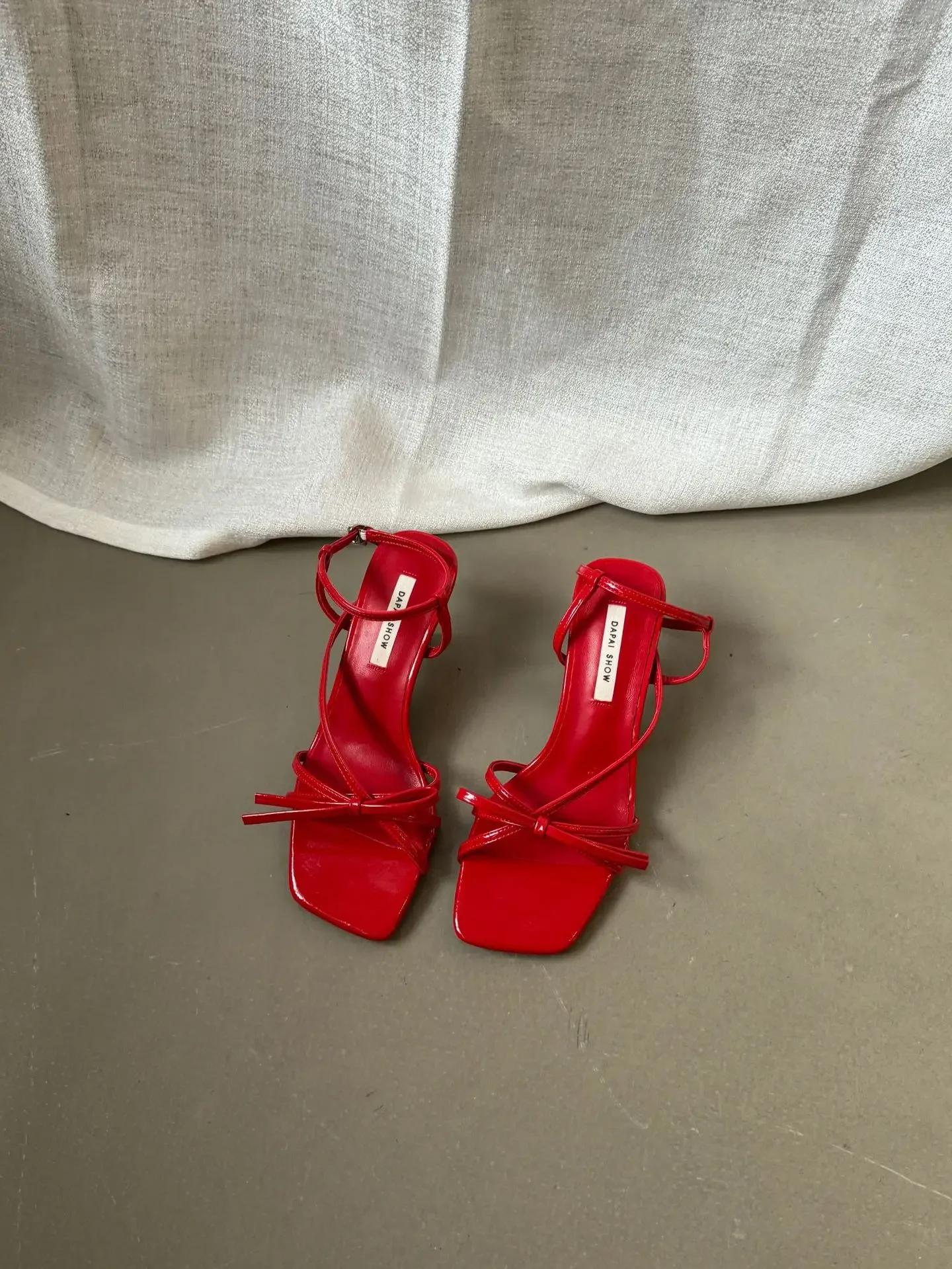 

Сандалии сексуальные летние туфли 2024 года с ремешком до середины голени, удобные туфли для женщин, бежевые, прозрачные, на каблуках, черные, для девочек, гладиаторы, модный стиль 35 красный