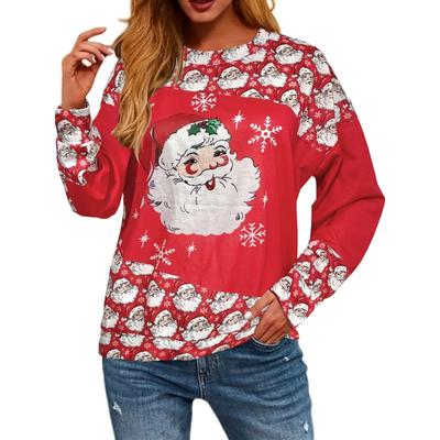 Christmas Santa Print Pullover Sweatshirt, Casual Long Sleeve Crew Neck Sweatshirt, Women's Clothing