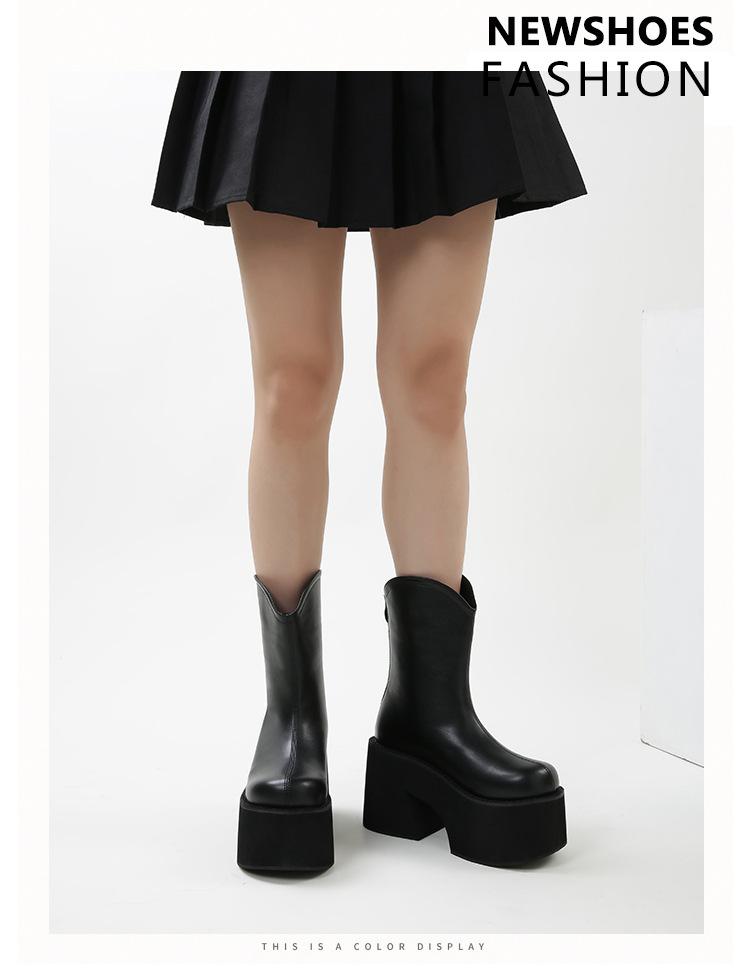 Round Ankle Boots Autumn Comfortable Soft Leather High Heel Boots Women's Fashion Zipper Simple Temperament Women's Shoes