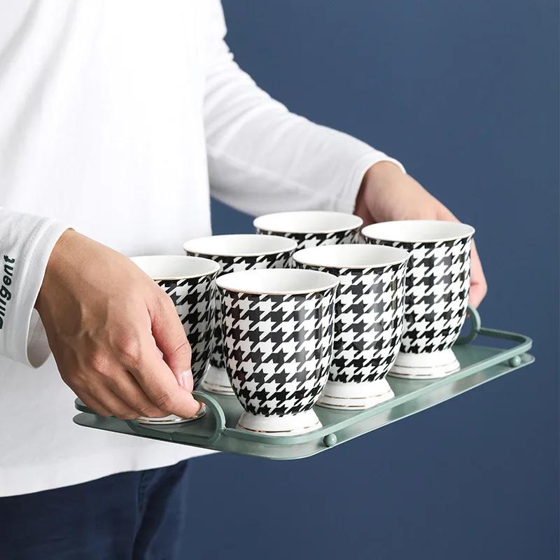 280ML Geometric Pattern Ceramic Mug Polka-dot Stripe Afternoon Tea Mug Living Room Decoration Household Mug Drinking Utensils