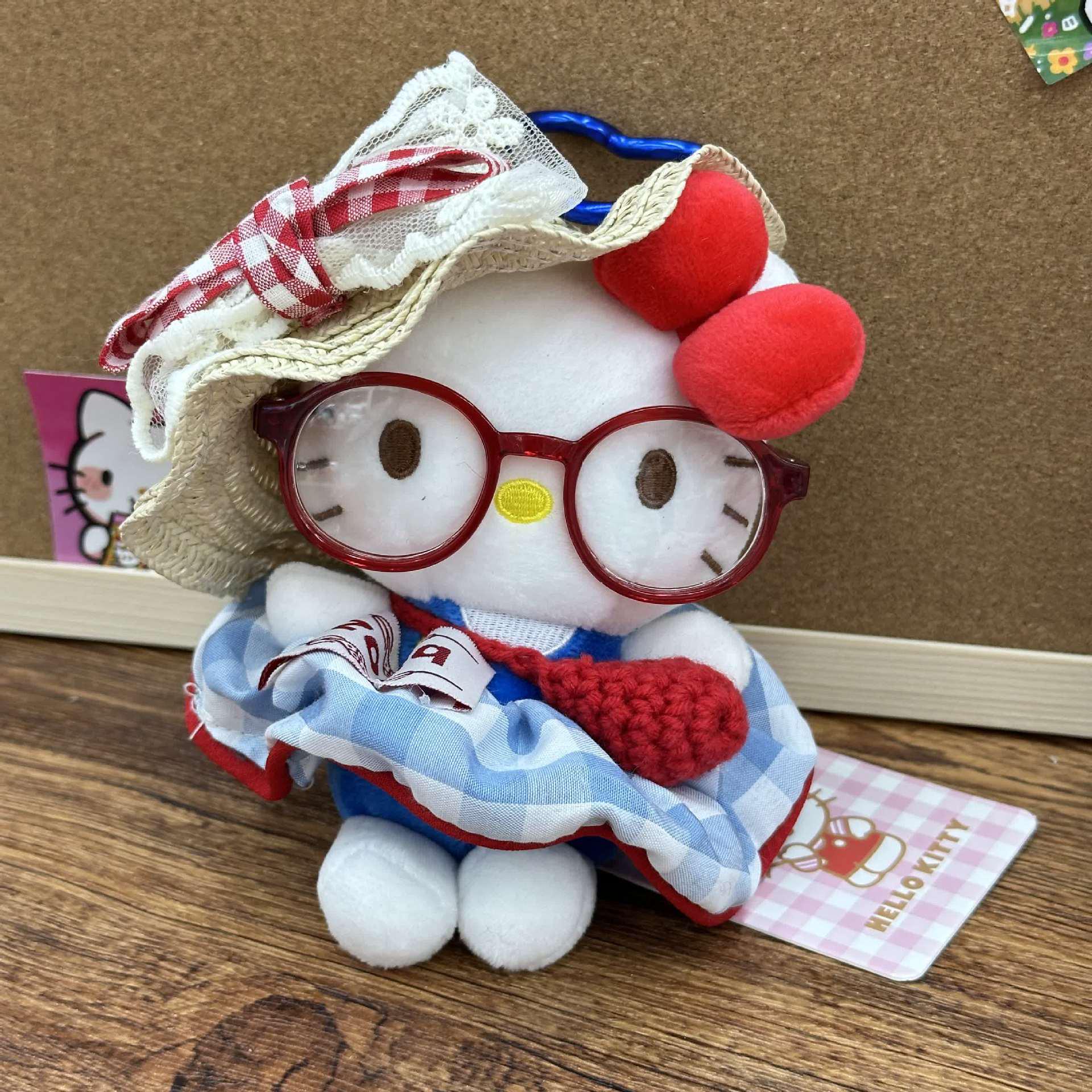 Authentic Kitty Straw Hat Bag Charm Plush Keychain 13cm