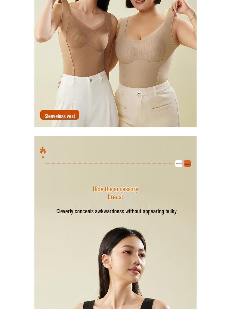 2024 Autumn/Winter Seamless Mulberry Silk Women's Warm Vest with Built-in Bra Pads: Inner/Outer Wear