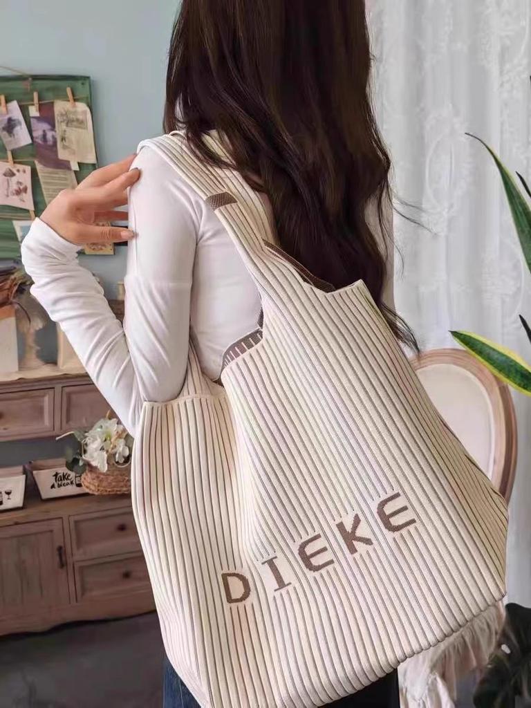 Classic Korean-Style Canvas Tote: Large Capacity, Versatile Striped Shoulder & Crossbody Bag for Women