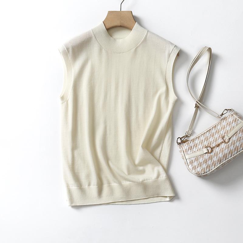 Women's Machine Washable Wool Vest: Hot Style, Half-High Collar, Sleeveless, Simple Design.