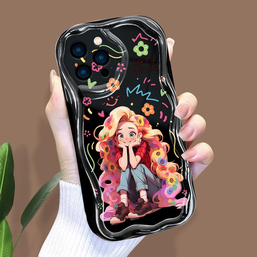 Cartoon Pattern Cream Texture Case Wavy Edge Mykt Silikondeksel Telefonveske til IPhone Samsung Huawei Honor Xiaomi Redmi Infinix Tecno