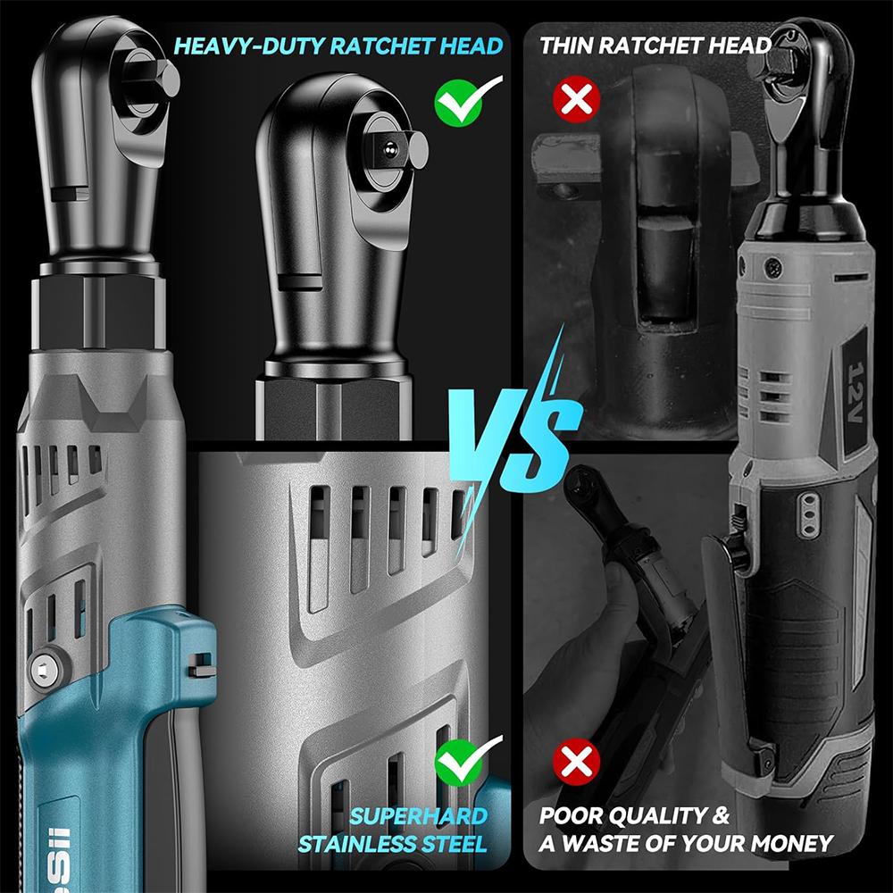 SEESII 21V Cordless 3/8" Electric Ratchet Wrench 90NM Electric Wrench 3" Extended Ratchet Wrench 200RPM Power Car Repair Tools