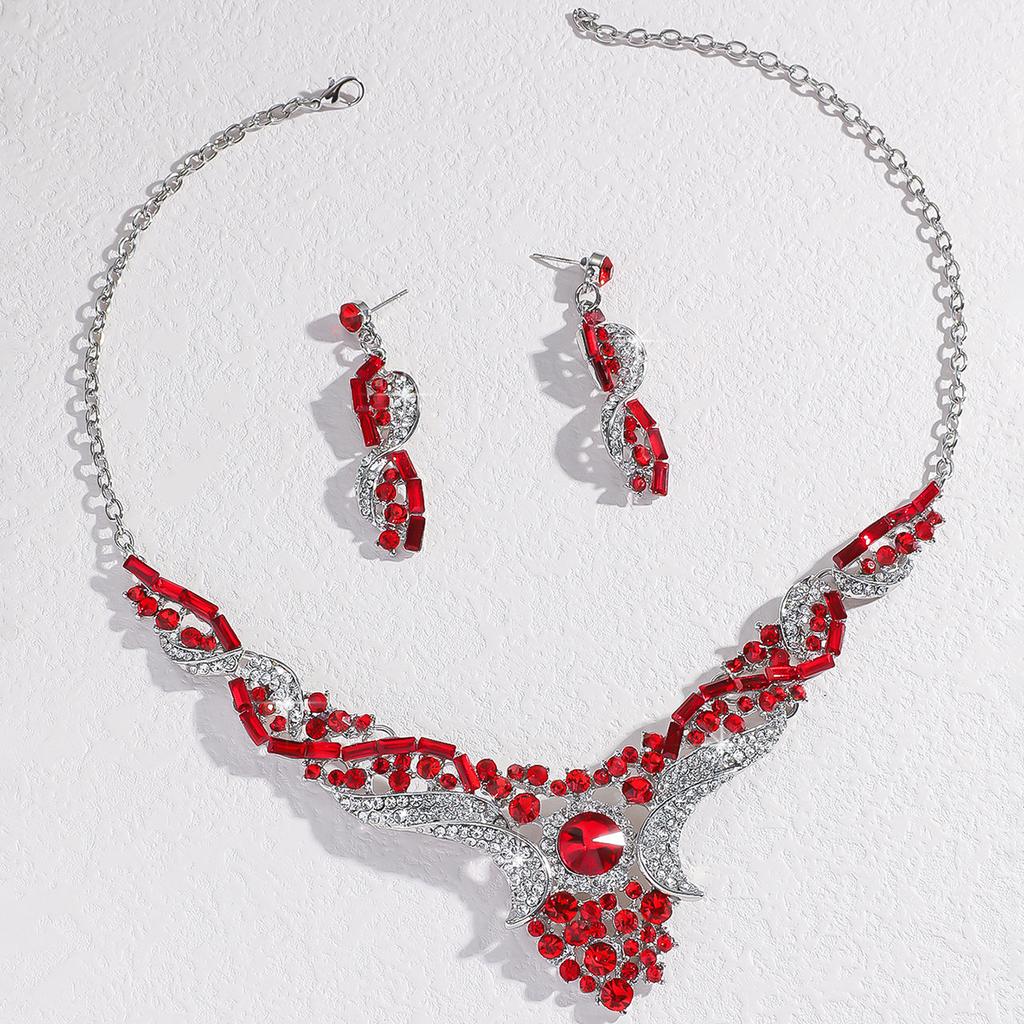 Übertriebener Retro Brautschmuck Halskette Ohrringe Set Temperament Hochzeitskleid Legierung Schmuckset