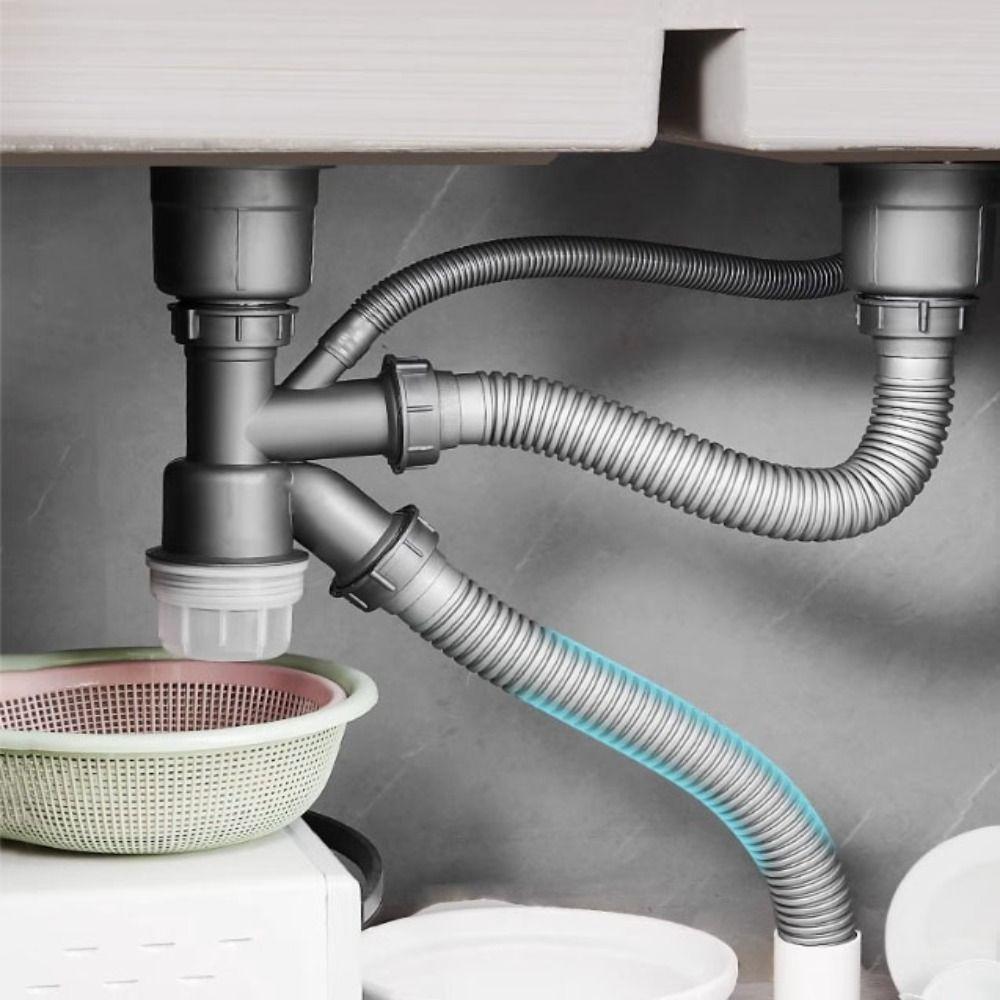 Anti-odor Double Sink Tube Stainless Steel Deodorizing Drain Pipe Kitchen Sink Drain  Dishwasher