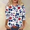 Women’s Crew Neck 3/4 Sleeve Casual Top with Floral Print Lightweight Pullover Loose Fit Blouse for Everyday Wear