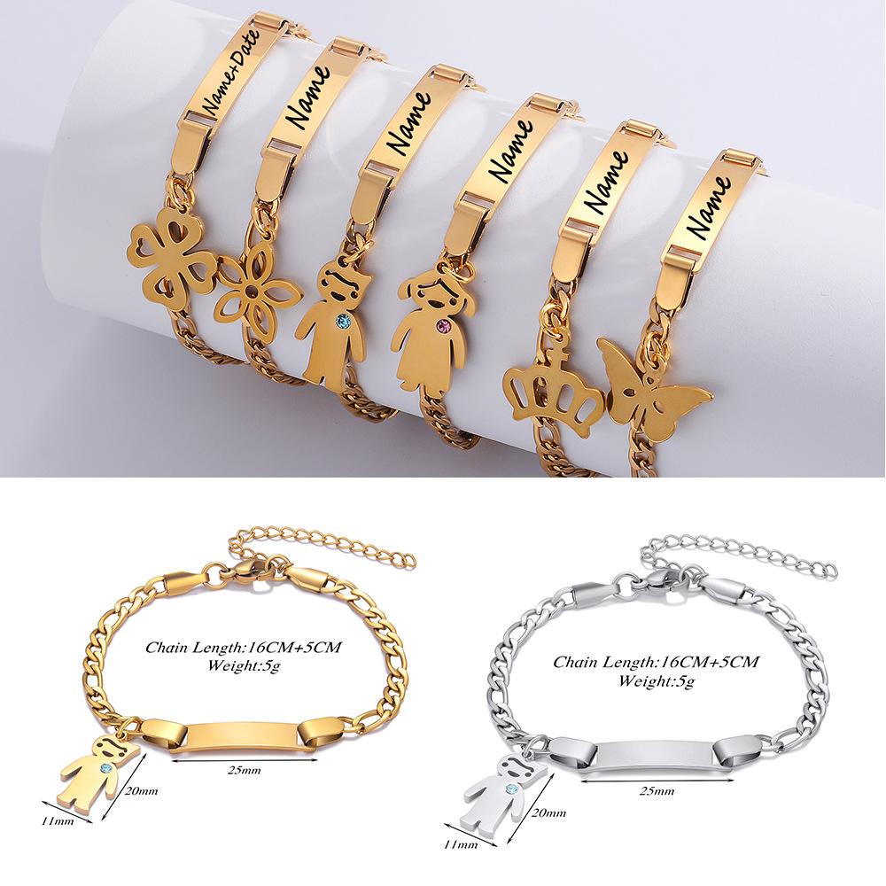 Custom Name Couple Bangle For Women Laser Engraved Letter Words Stainless Steel Figar Link Chain Personalized Bangle