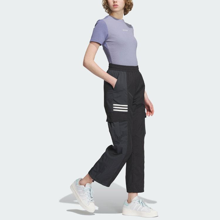 Adidas Originals Trefoil Crop Tee Three-Stripe Colorblock Sports Short Sleeve T-Shirt Women Tops Silver-Grey Violet IU4848