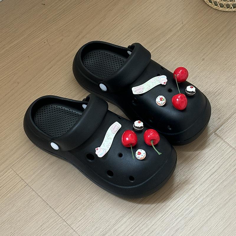 Cave shoes female cute cherry DIY summer new wear fashionable versatile height increase thick sole non-slip bag head slippers