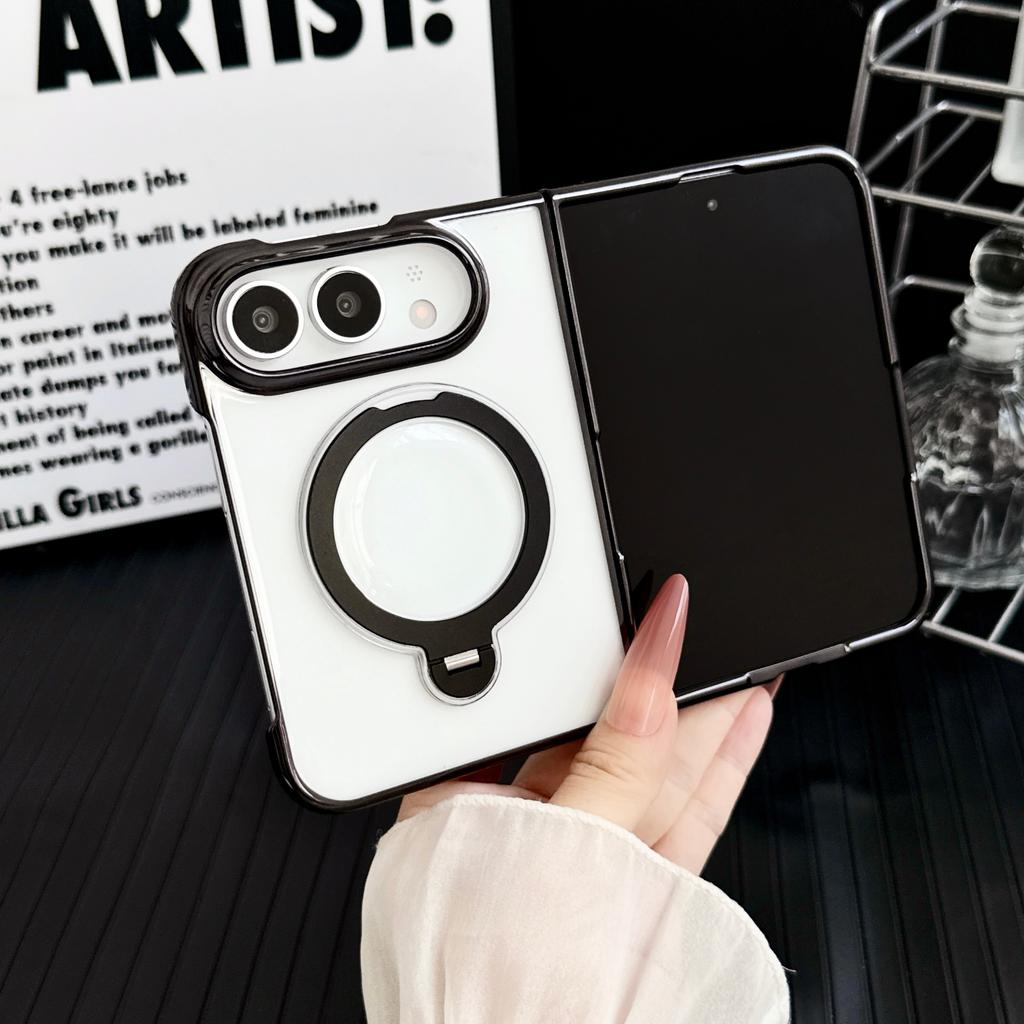 360°Rotatable Kickstand Holder Minimalist Electroplated Magnetic Phone Case For IPhone DUO 18 Fold PC Hard Shockproof Anti Scratch Protective Cover