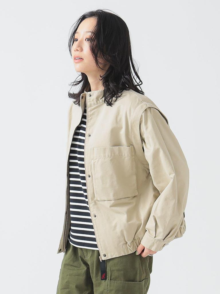 B:MING LIFE STORE by BEAMS Women's 2-Way Military Blouson (Sizes S-M) Light Beige