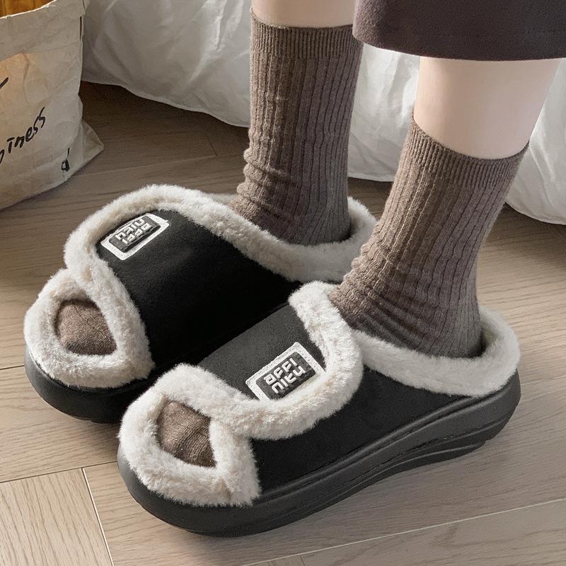 Fashion Velcro cotton slippers new winter fluffy slippers can be worn indoors and outdoors