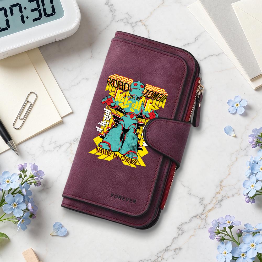 Cute Robot Print Long Wallet Fashionable Portable Multi Card Slot Large Capacity Daily Purse