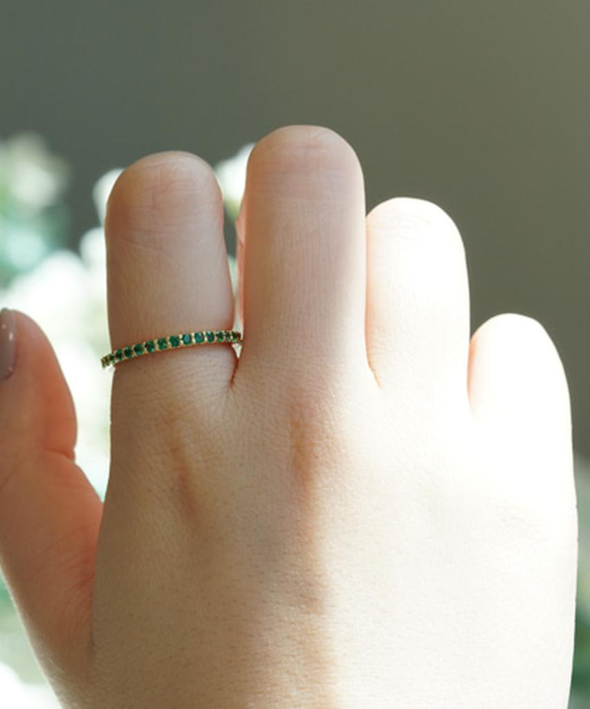 Alleun Silver 925 Couple Cubic Square Thin Ring Green