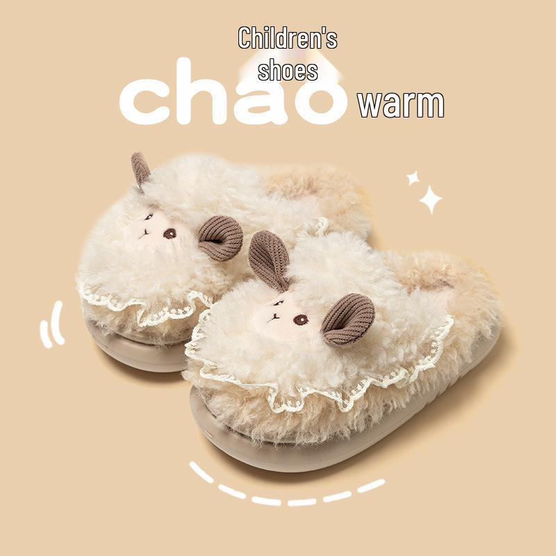 Kids' Plush Little Sheep Cotton Slippers - Cute & Cozy for Fall/Winter 2025